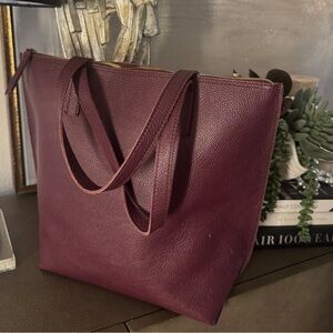 Mark & Graham Daily Pebbled Leather Deep Burgundy Maroon Zipper Tote EUC